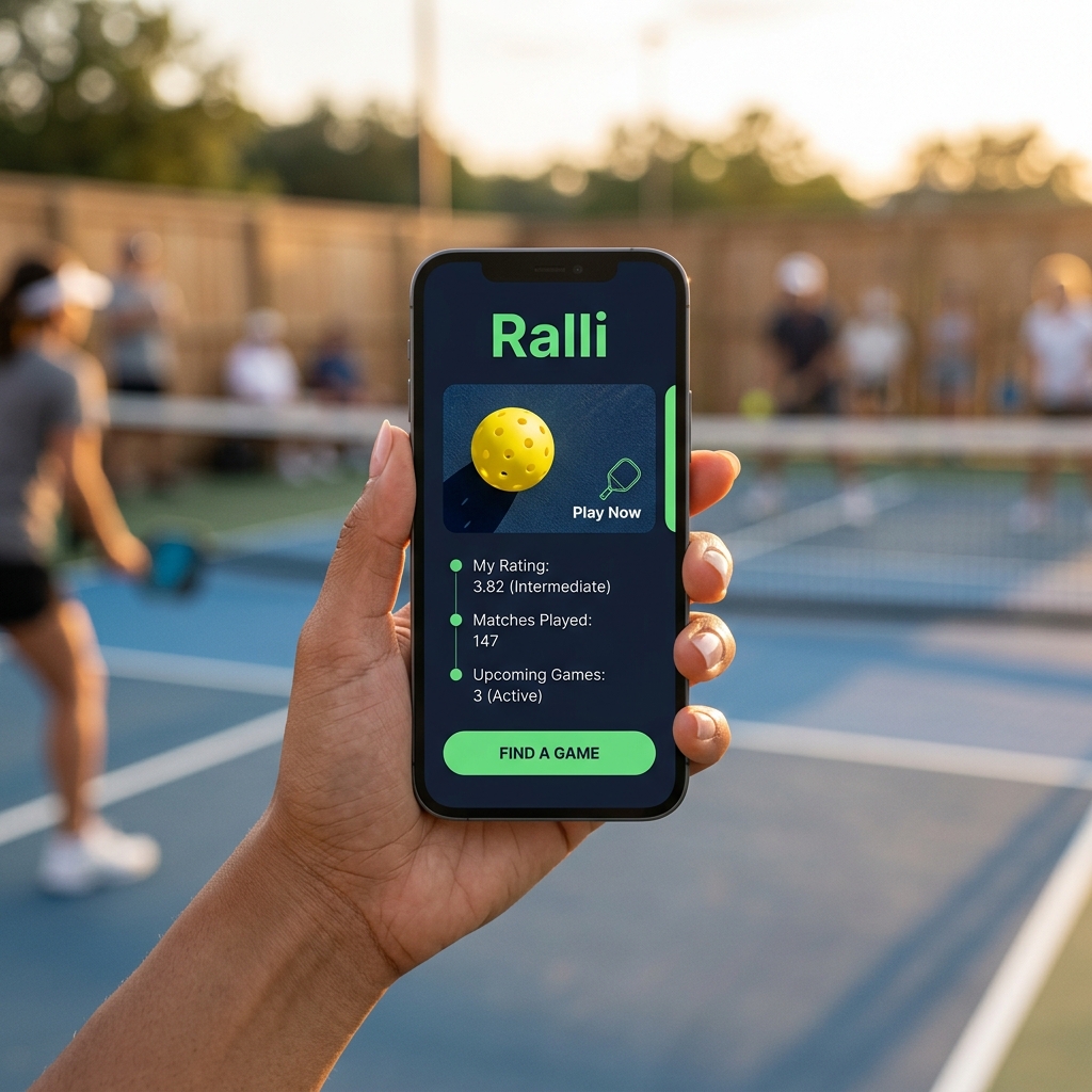 Ralli app running on a phone, courtside